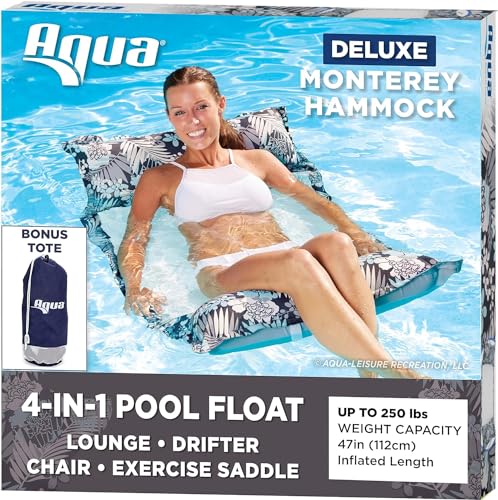 Image of Aqua 4-in-1 Deluxe Monterey - Resort-Quality Pool Float & Water Hammock - Multi-Purpose, Inflatable Pool Floats for Adults - Thick, Durable Fabric Material - Antigua Blue