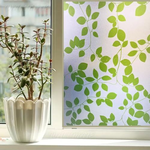 Image of WALLMATE Self Adhesive Window Film Frosted 3D Glass Door Window Frosted Film for Home /Office /Bathroom & Living Room Multicolor Frosted Film (16 x 175 Inch, Leaf Plant)