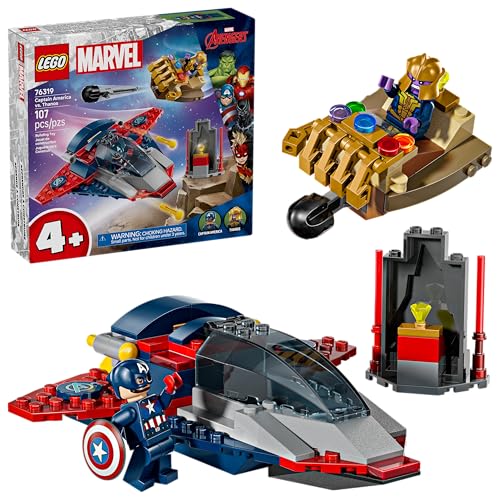 LEGO Marvel Captain America vs. Thanos Building Toy - Pretend Play Set for Boys & Girls, Ages 4+ - Kids Building Blocks W/ 2 Super Hero Toy Minifigures - Gift Idea for Birthdays - 76319