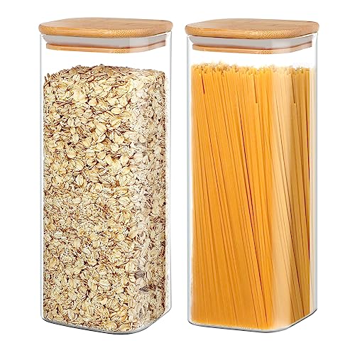 YUEYEE 2100 ml Vorratsdosen mit Deckel,Glasbeh&auml;lter mit Bambusdeckeln,Transparente Vorratsgl&auml;ser mit Deckel f&uuml;r Hafer M&uuml;sli Nudeln Reis N&uuml;sse Mehl Aufbewahrung 2 er set