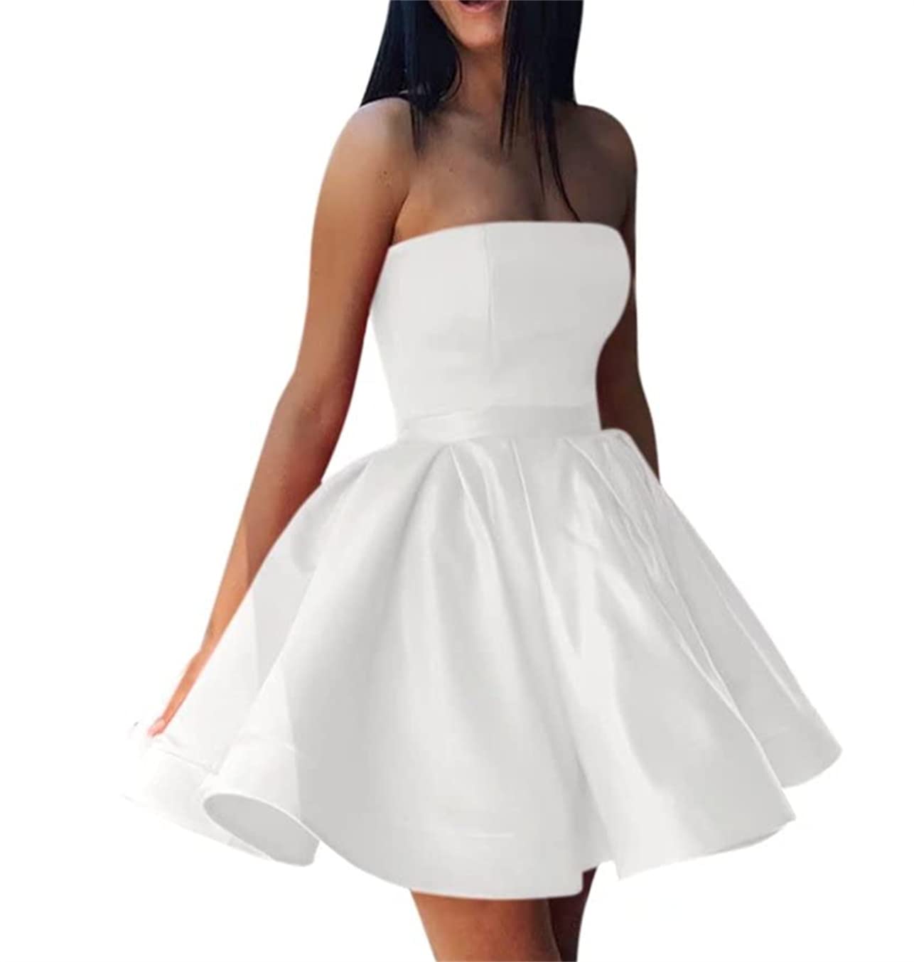 Hppee Women's White Junior's Strapless Homecoming Dresses Corset Draped Short Sleeveless Cocktail Graduation Gowns Uk6