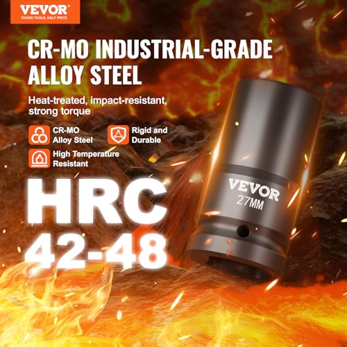 Image of VEVOR 1 inch Drive Impact Socket Set, 8 Piece Deep Socket Set Metric 27-41mm, 6 Point Cr-Mo Alloy Steel for Auto Repair, Easy-to-Read Size Markings, Rugged Construction, Includes Storage Case