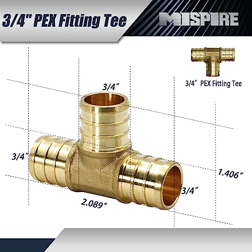 Image of 3 /4 Inch Tee PEX Brass Crimp Pipe Fitting(6-Pack), No Lead Brass PEX Tubing Fitting