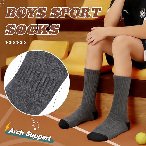 Image of SeeyAN Kids Socks Boys Crew Athletic Half Cushioned Cotton Sport Running Breathable Socks 6 Pairs