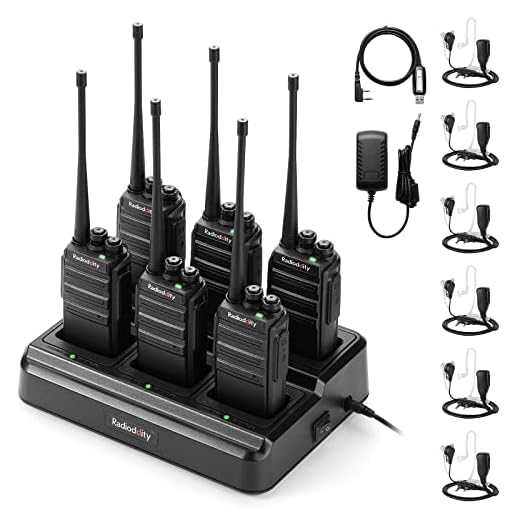 Radioddity GA-2S Long Range Walkie Talkies Two Way Radio for Camping/Security/Business with Micro USB Charging + Air Acoustic Earpiece with Mic + 1 Programming Cable (6 Pack)