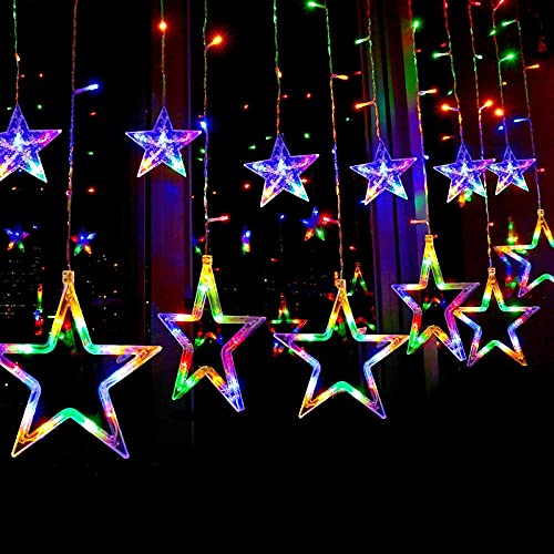 mobicell 12 Stars Plastic Star Curtain String Lights 6 Big Star 6 Small Star with 8 Modes Hanging for Decoration Decoration for Christmas, Wedding, Party-Multicolour