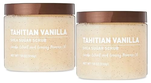 Shea Sugar Scrub, 18 oz ea. container, with, Ultra Hydrating and Exfoliating Scrub for Nourishing Essential Body Care + King Combo QR Code (Tahitian Vanilla (2 count))