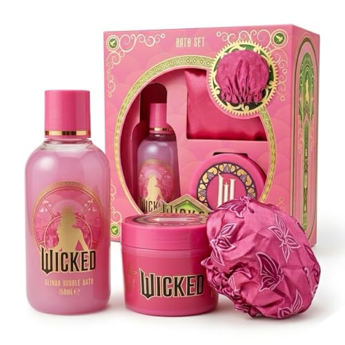 Wicked Glinda Bath Gift Set Pink Bubble Bath Body Butter & Shower Cap Officially Licensed Wicked Merchandise