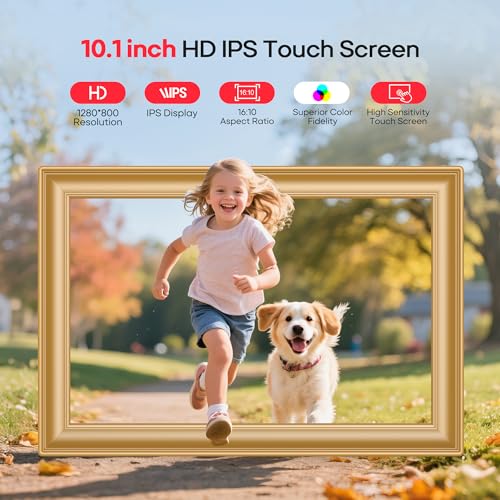 Image of Frameo 10.1 inch WiFi Digital Picture Frame with 32GB Memory, 1280 x 800 IPS HD Touch Screen Electronic Photo Frame, Auto-Rotate, Slideshow, Wall Mountable, Share Photos /Video Remotely Anywhere