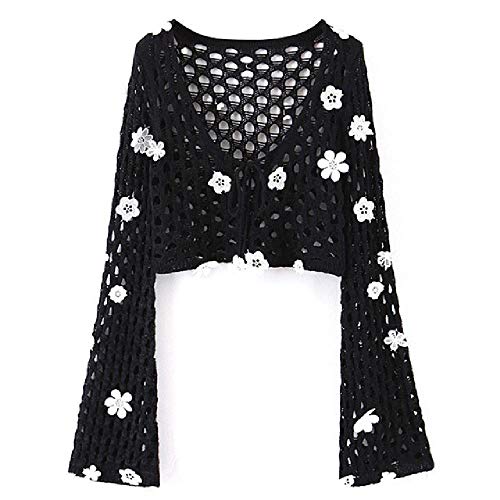 nobrand Cardigan all'Uncinetto a Mano a Fiori Canotta Crop Top Sexy da Donna Coulisse Vita Mini Gonna Corta Maglione Natalizio Set da 2 Pezzi