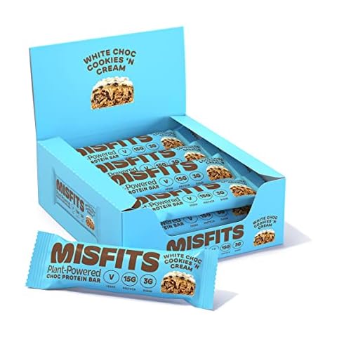 Misfits Vegan Protein Bar, Cookies & Cream, Plant Based Chocolate Protein Bar, High Protein, Low Sugar, Low Carb, Gluten Free, Dairy Free, 12 Pack Cover