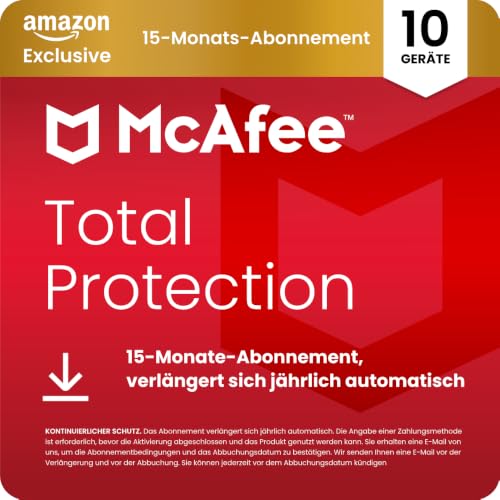 McAfee Total Protection (10 Geräte) 2025 | 15 Monate | Secure VPN, Sicherheitssoftware mit Virenschutz, Kennwort-Manager, Identitätsüberwachung | Digitaler download