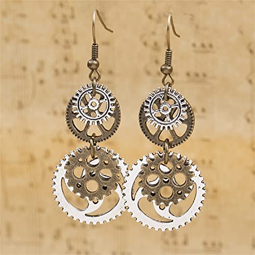 coadipress Antique Steampunk Gear Earrings for Women Unique Handmade Vintage Bronze Mix-tone Gothic Tool Earrings Jewelry Gifts4
