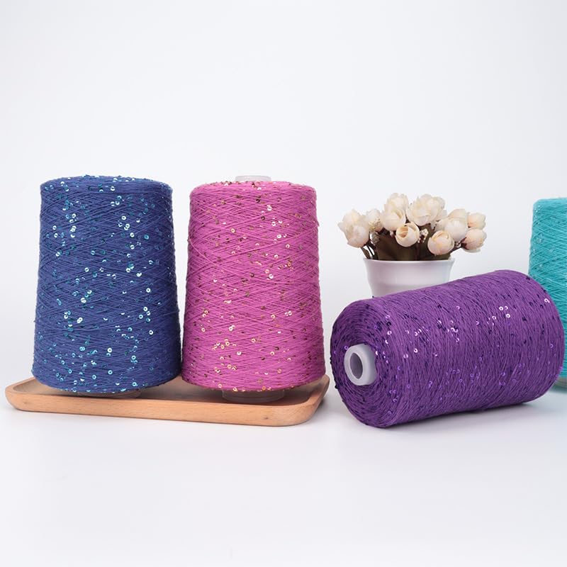 500 g 3 mm reines Baumwoll-Paillettengarn for Handstricken und Häkeln – weiches, langlebiges und vielseitiges Bastelmaterial(83#Navyblue+navyblue)