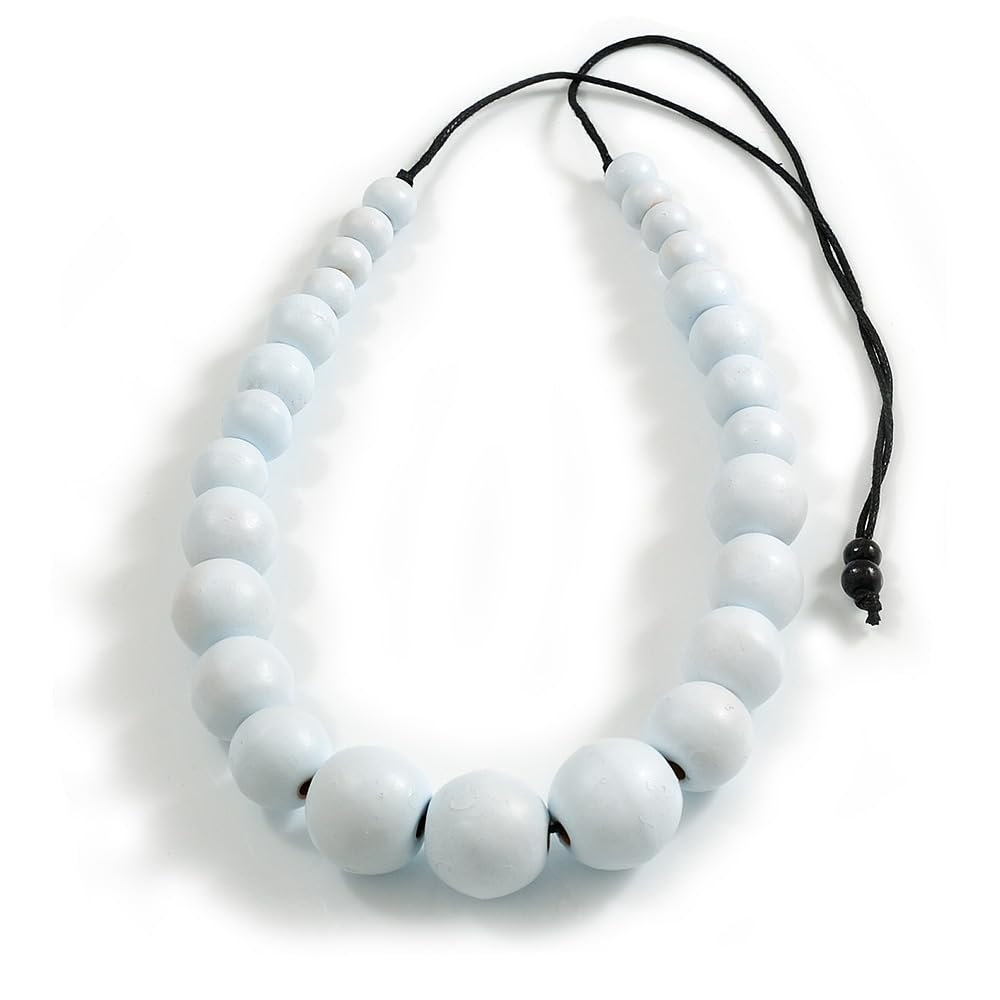 Avalaya Collana in corda nera con perline di legno graduate, 84 cm max/ regolabile, Misura unica, Legno Cordoncini legno, Nessuna pietra preziosa