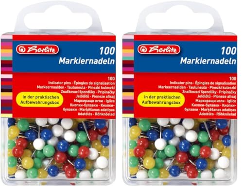 Herlitz 8770356 Épingles de signalisation avec tête 17 x 6 mm, boîte de 100 (Lot de 2)