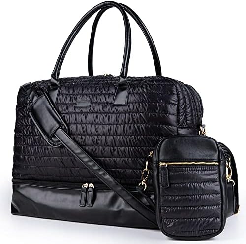 Meejune Duffel Bag Weekender Bag for Men and Women Canvas Travel Overnight Carry on Bag with Shoes Compartment and Small Crossbody Bag (Black) 1 Meejune Duffel Bag Weekender Bag for Men and Women Canvas Travel Overnight Carry on Bag with Shoes Compartment and Small Crossbody Bag (Black)