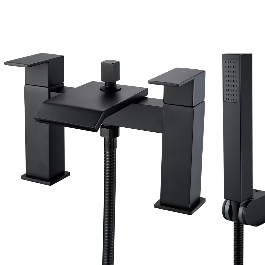 Black Waterfall Bath Mixer tap Bathroom Square Monobloc Double Lever Bath Filler Mixer Tub Tap