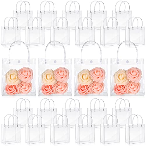 LEIFIDE 50pcs Clear Plastic Gift Bags with Handles PVC Reusable Transparent Totes Bags for Goodie Candy School Birthday Party (5.9 x 6.3 x 2.8 Inch)