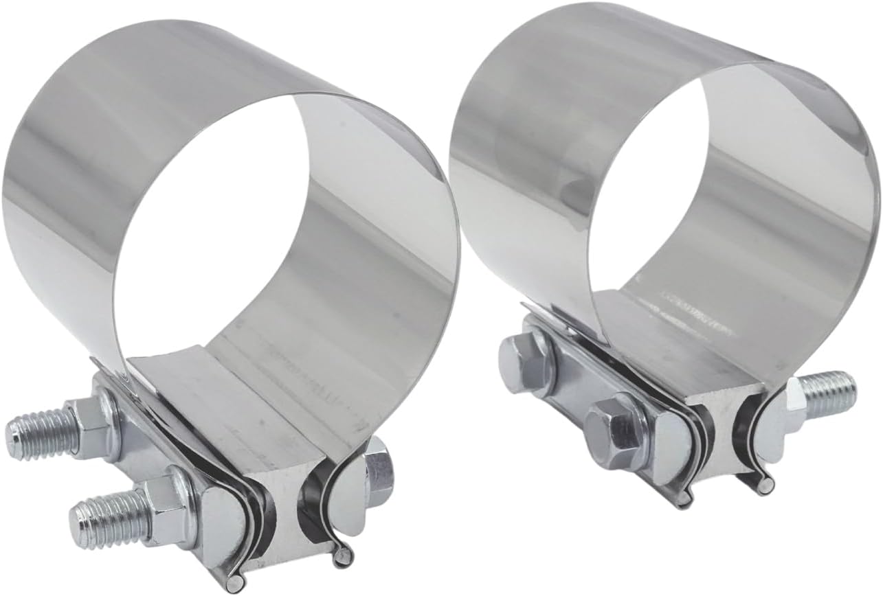 2.5 Inch Exhaust Clamp, 2.5" Butt Joint Band Clamp Sleeve Coupler Stainless Steel for Pipes, Mufflers, Catalytic Converters - 2 Pack