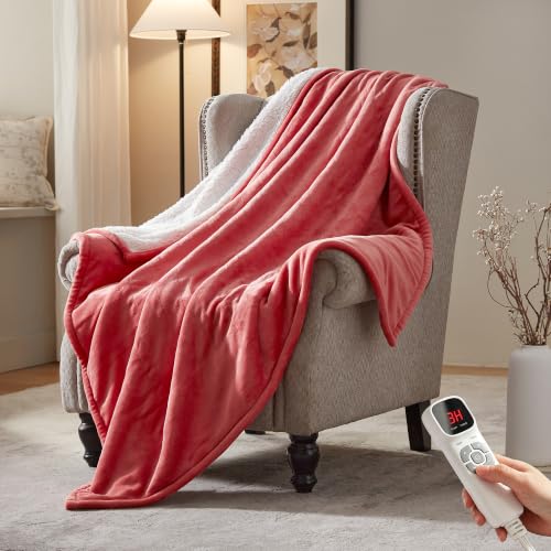 BEARKISS Electric Heated Blanket,50"x60" Heating Throw Flannel Rude Red