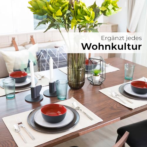 MIAMIO - Geschirrset 12 Personen/Steingut Geschirr Set 36-teilig, Tafelservice Steingut, Schüssel- und Teller Set - Spülmaschinen- und Mikrowellenfest - Le Papillon Kollektion (36 Teile Set)