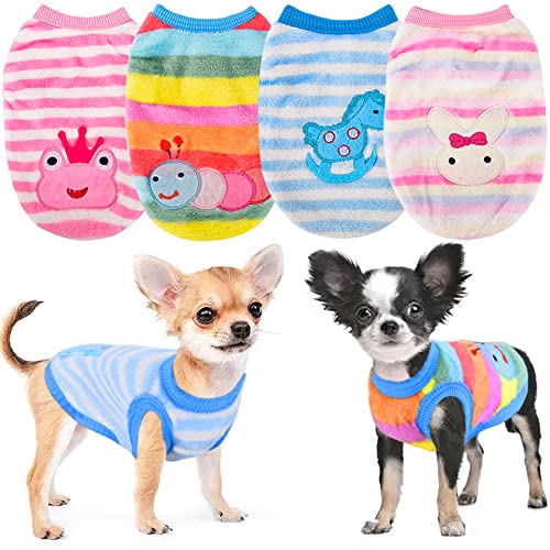4 Pieces Small Dog Winter Clothes for Girls Sebaoyu Fleece Warm Pet Puppy Sweater Dog Outfit Vest Cute Female Vest Coat for Chihuahua French Bulldog Jacket (Caterpillars, Small)