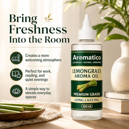 Image of AROMATICO Pure Lemongrass Diffuser Oil with Long-Lasting Fragrance for Homes, Offices & Showrooms | Ideal for Diffusers, Reed Diffusers, Air-Purifiers & Candles - 100 ml