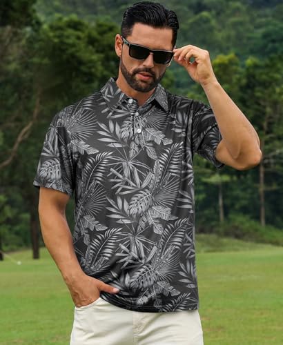 ELETOP Men's Golf Polo Shirts Short Sleeve Moisture Wicking Hawaiian Tropical Polos Performance Golf Shirts for Men Dry Fit2