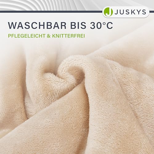 Juskys Fleecedecke 150x200 cm mit Sherpa - flauschig, warm, waschbar - Decke für Bett und Couch - Tagesdecke, Kuscheldecke Sand