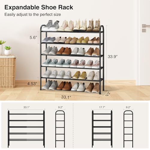 Image of STO STO Expandable Shoe Rack, 5-Tier Metal Shoe Rack for Closet, Up to 24 Pairs Adjustable Shoe Rack Storage for Front Door Entrance, Free Standing Shoe Rack Organizer for Entryway, Black