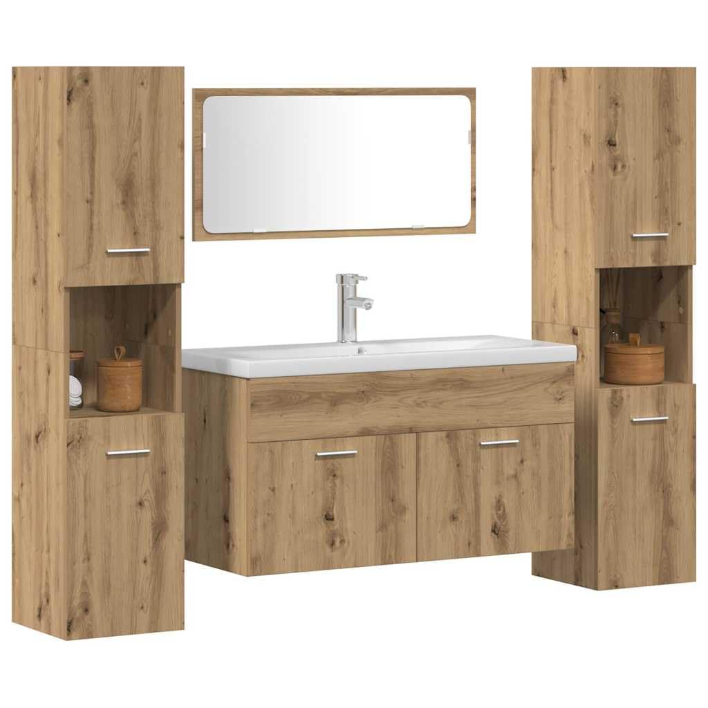 Lot de 4 meubles de salle de bain en chêne Artisan avec miroir