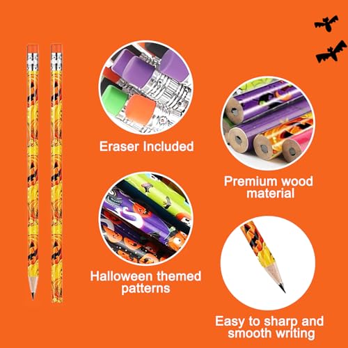 48 lápices de Halloween con borradores, 7.5 pulgadas miniatura 3