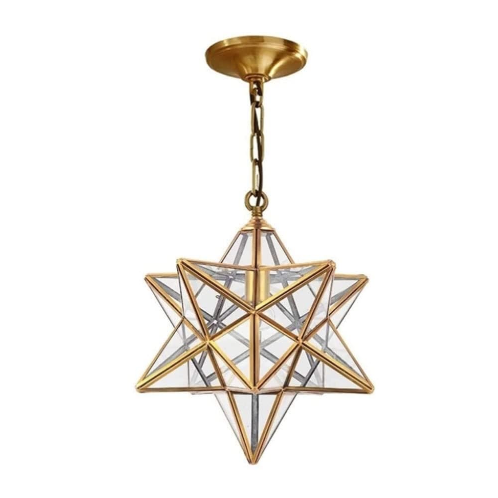 BLOOHK Star Pendant Light, Brass Glass Geometric Hanging Ceiling Lamp