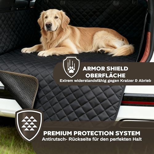 Hainberger Kofferraumschutz Hund gesteppt mit Seiten- und Ladekantenschutz Hundedecke Auto Kofferraum Wasserdicht und Kratzfest, Universal Kofferraum Schutzmatte für Hunde 174 x190cm (Schwarz)