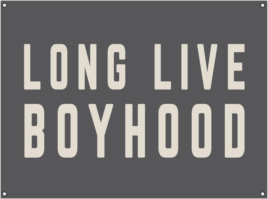 Long Live Boyhood Canvas Wall Tapestry, Unbleached, Lightweight, Handmade in Hartwell, GA, with Grommets (Large 48"x30", Charcoal/natural)