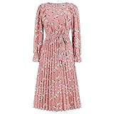 amdole abito premaman da donna nuovo casual con bordo increspato plissettato girocollo lunghezza media slim fit elegante fiore frammentato abito midi per donna, rosa, xxl