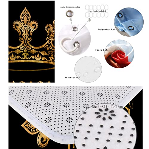 OuElegent 4-teiliges Queen-Duschvorhang-Set mit rutschfesten Teppichen, WC-Deckelbezug und Badematte, Schwarz und Gold… – Bild 6