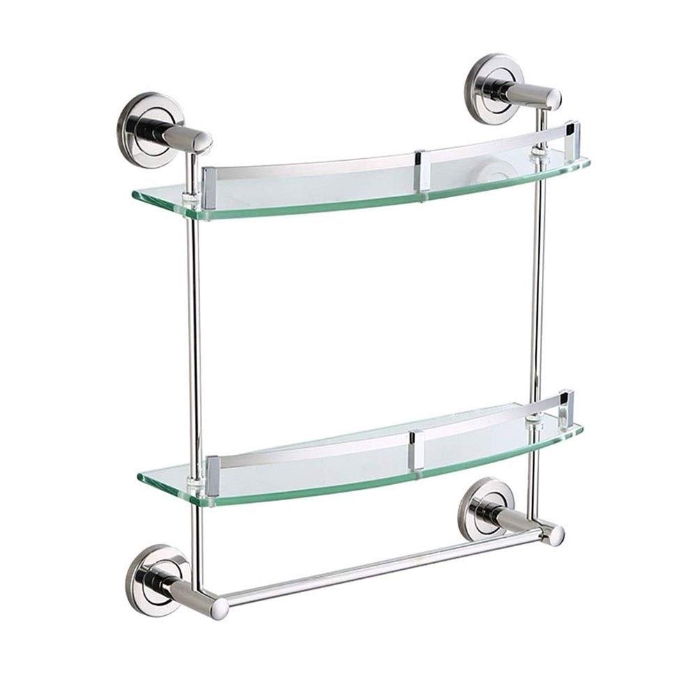 WDSOPK Bathroom Shelf Bathroom Corner Glass Shelf Floating Rack Wall-Mounted Storage Shelves With Towel Rail Drilling 30~50Cm 1~3 Tiers 1027,1 Tier-40cm (2 Tiers 50cm)