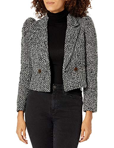 ASTR the label Women's Perla Collared Long Sleeve Cropped Blazer, Black-White, XS