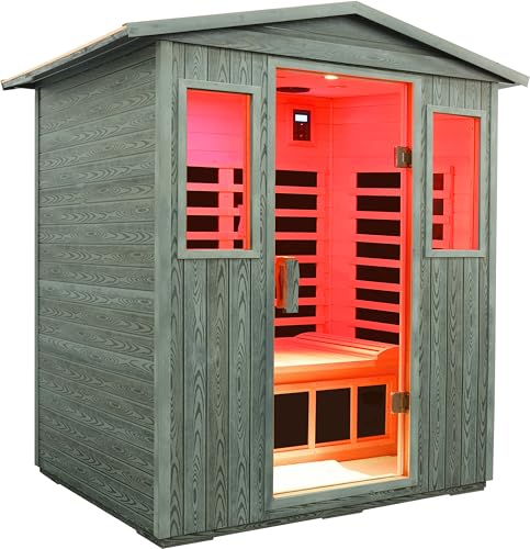 Image of LTCCDSS Ultra Low EMF Outdoor Sauna 3 Person, Full Spectrum Carbonized Composite Wood Far Infrared Sauna for Home, Near&Mid-IR Light, EMF 0.1-1mG, 81.1 * 45 * 83.5 Inch