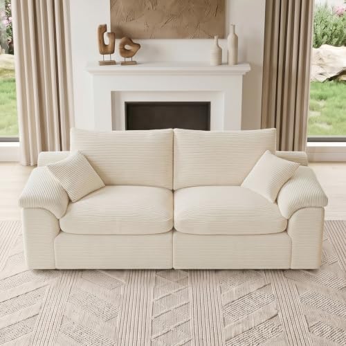 Image of 78 inch Loveseat Sofa, Small Boneless Couch for Living Room, Beige | Love Seat, Couches for Living Room & Apartments & Bedroom, Deep Seat, Kid & Pet Friendly, Family Ready