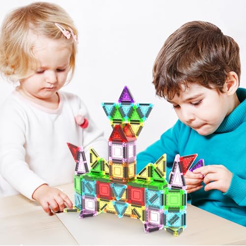 Image of PicassoTiles Nano Magnetic Tiles Travel Set with Storage Tin, Kids Ages 3+ | 39 colorful triangles, 11 squares, lid doubles as a play board, STEM learning, portable screen-free fun, expandable builds