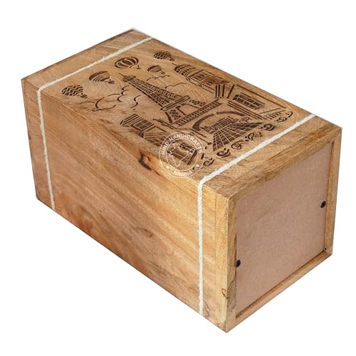 Image of Handcrafted Floral Engraved Wooden Urns for Human Ashes Adult Large - Cremation Urn for Ashes - Burial Urn for Columbarium - Funeral Urn Box (Eiffel Tower, 250 LB - Hardwood)