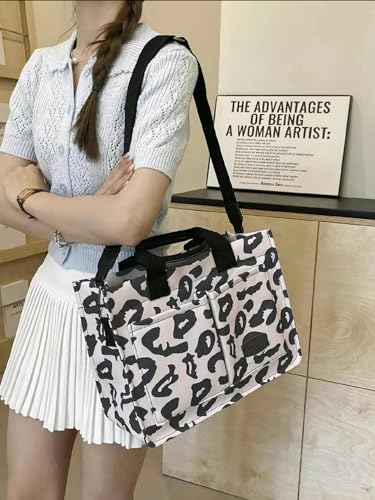 Image of Cherry Tote Bag for Women Canvas Patched Purse Cute Shoulder Bag Multi-Pocket Satchel Handbag for work travel