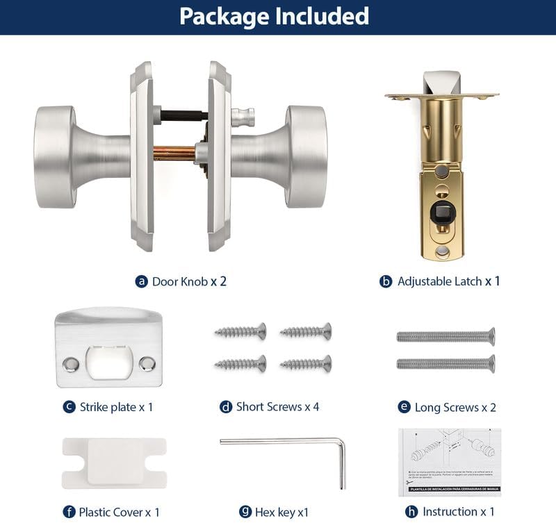 Orger Brushed Nickel Door Knobs Interior, Zinc-Alloy Silver Door Knob with Lock, Heavy Duty Privacy Antique Door Knob for Bathroom and Bedroom, 6 Pack