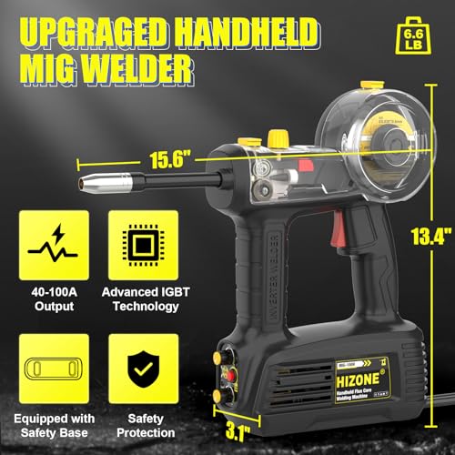 HIZONE 100A 110V Handheld Gasless Flux Core MIG Welder Machine & E71T-GS .035inch-2lb Flux Core MIG Welding Wire
