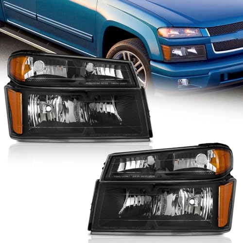 WEELMOTO Headlights for 2004-2012 Chevy Colorado/GMC Canyon for 2006-2008 Isuzu i-Series Headlamp Black Housing Amber Reflector Left+Right Side