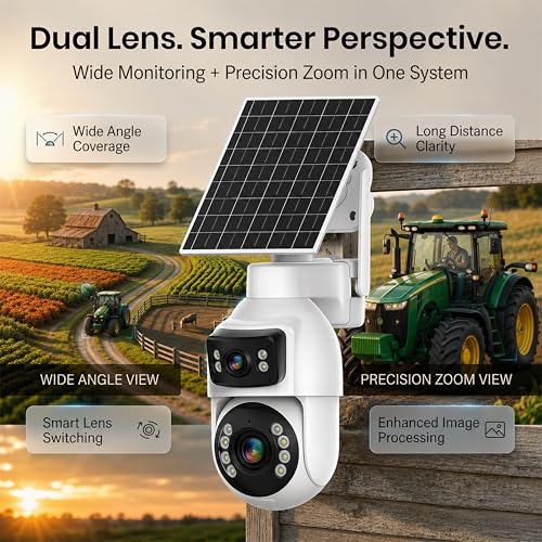 Image of Golens V68H 4G Solar Security Camera with Dual Lens (2MP+2MP), 10X Optical Zoom, AI Human Tracking, Two-Way Audio, Full Color Night Vision, 16000mAh Battery, TF Card Support (Up to 256GB)