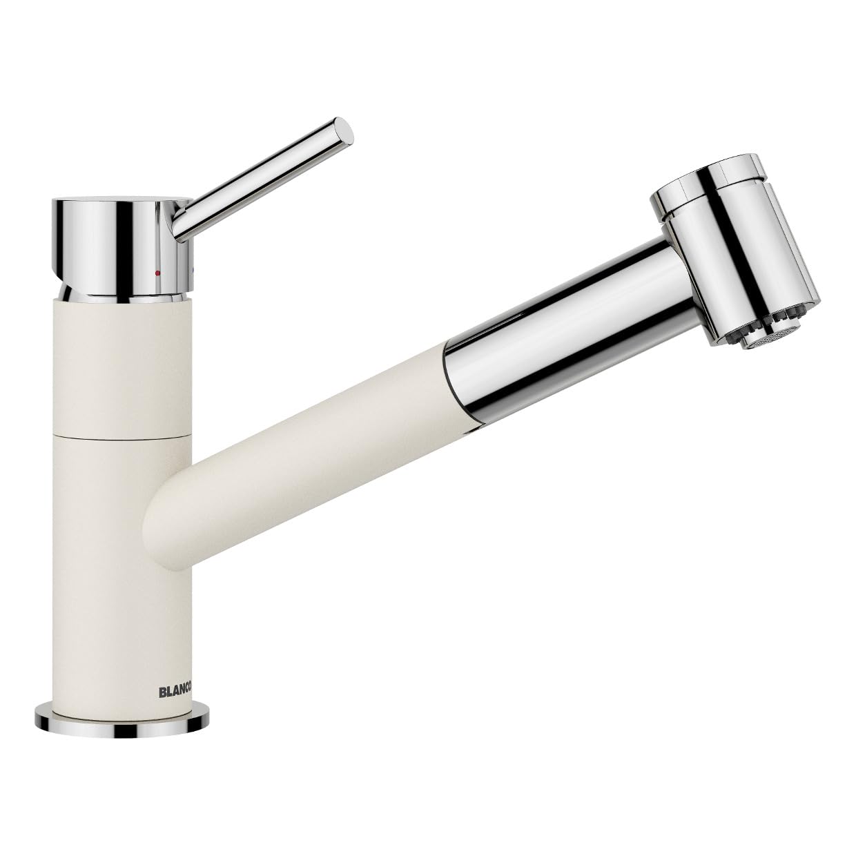 BLANCO KANO-S Vario Grifo de cocina en blanco suave y cromo, alta presión, con manguera extraíble, cartucho RKeramik con ducha ajustable para un chorro potente, 5,5 x 26,4 x 19,1 cm